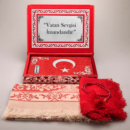 Kadife Kutulu Kur’an-ı Kerim + Seccade + Namaz Örtüsü + Tespih + Ayraç) Ayyıldız