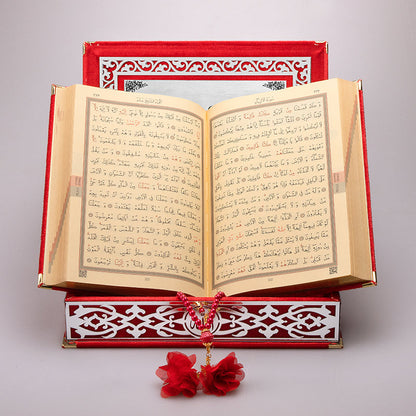 Kadife Kutulu Kur'an-ı Kerim (Ay Yıldız, Gümüş Süsleme)