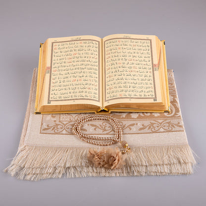 Asetat Kutulu Kadife Kuran-ı Kerim Seti (Gold)
