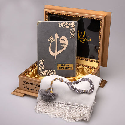 Ahşap Sandıklı Kur’an-ı Kerim Seti (Koyu Gri)
