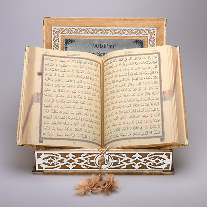 Kadife Kutulu Kur'an-ı Kerim (Gold, Gümüş Süsleme)